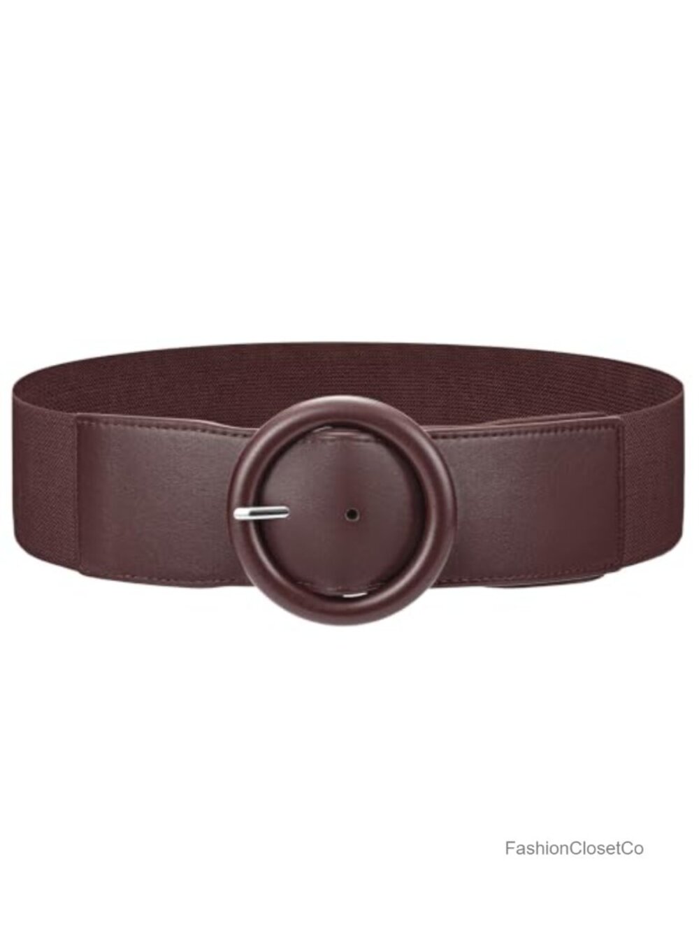 Wide Elastic Waist Belt PU Leather Stretch Dress Belt Handmade Round Buckle